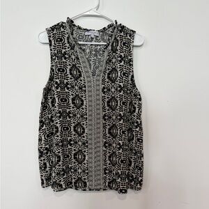 Michael Stars Black and Cream Patterned Sleeveless V-Neck Top